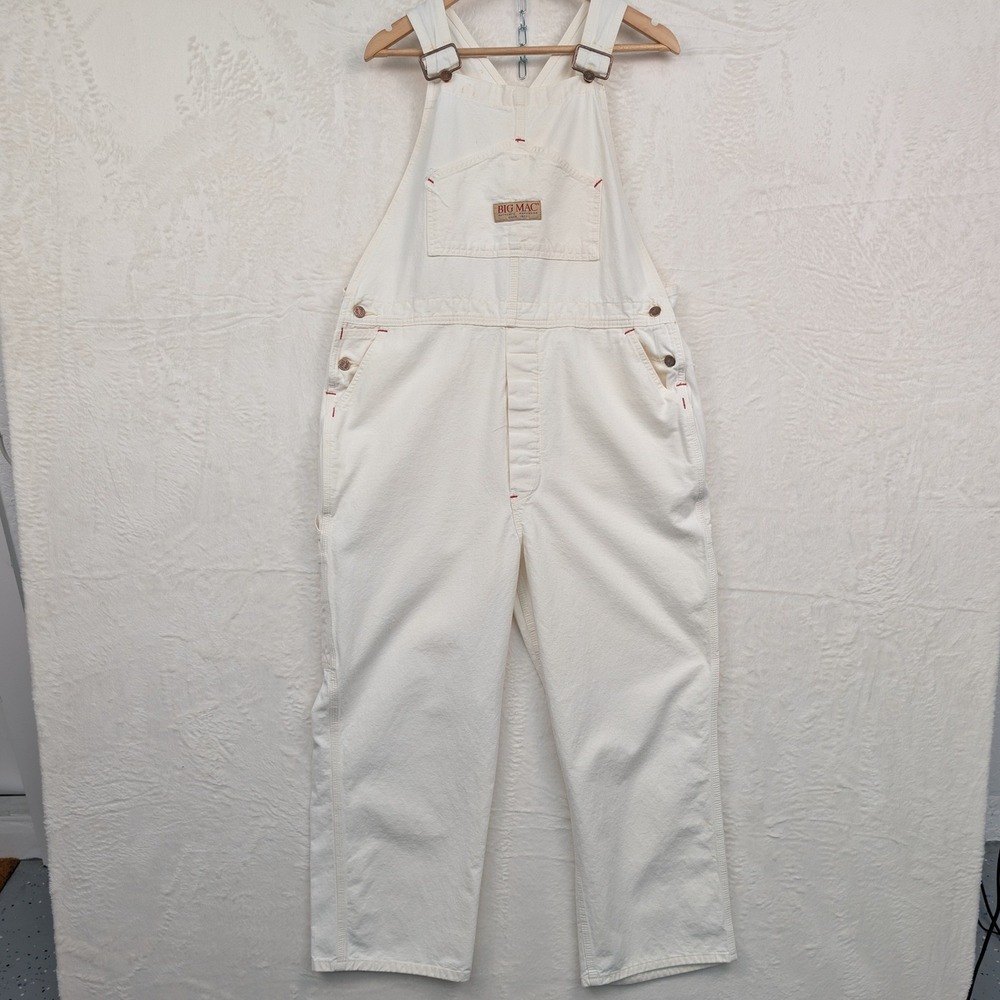 VTG Big Mac Overalls Men's 39x28 White Painter Carpenter Baggy Workwear USA 90s